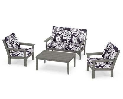 POLYWOOD Vineyard 4-Piece Deep Seating Set with Two Chairs and Loveseat in Slate Grey / Leaf Navy