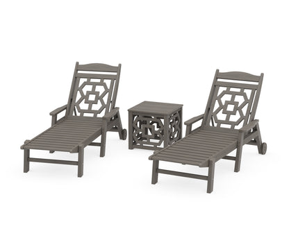 POLYWOOD Chinoiserie 3-Piece Chaise Set in Driftwood