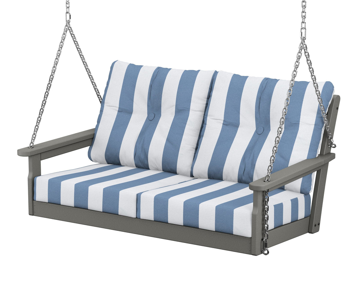 POLYWOOD Vineyard Deep Seating Swing in Slate Grey / Cabana Stripe Sky Blue