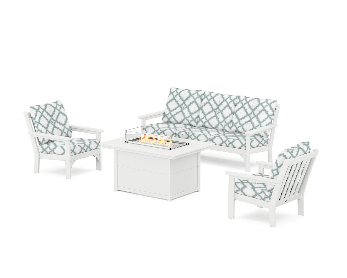 POLYWOOD Vineyard Deep Seating Fire Pit Table Set