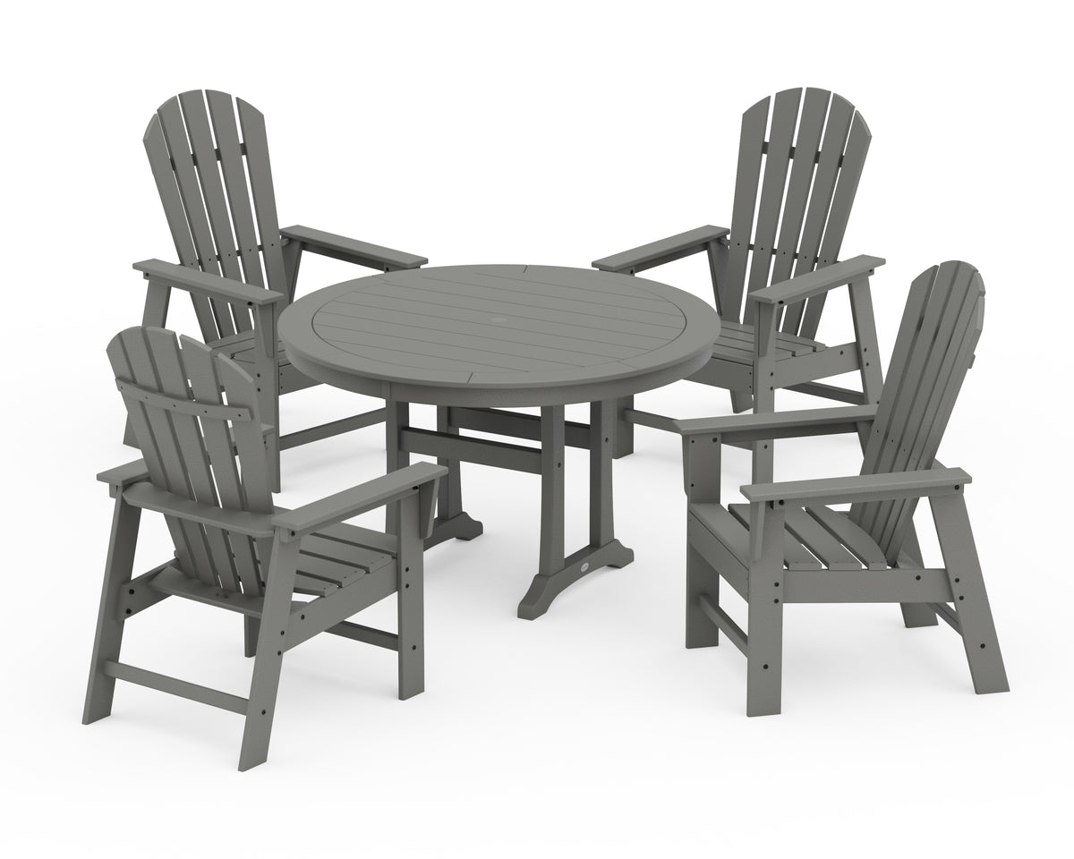 POLYWOOD South Beach 5-Piece Round Dining Set with Trestle Legs in Slate Grey