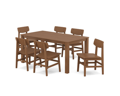POLYWOOD Modern Studio Urban Chair 7-Piece Parsons Table Dining Set in Teak