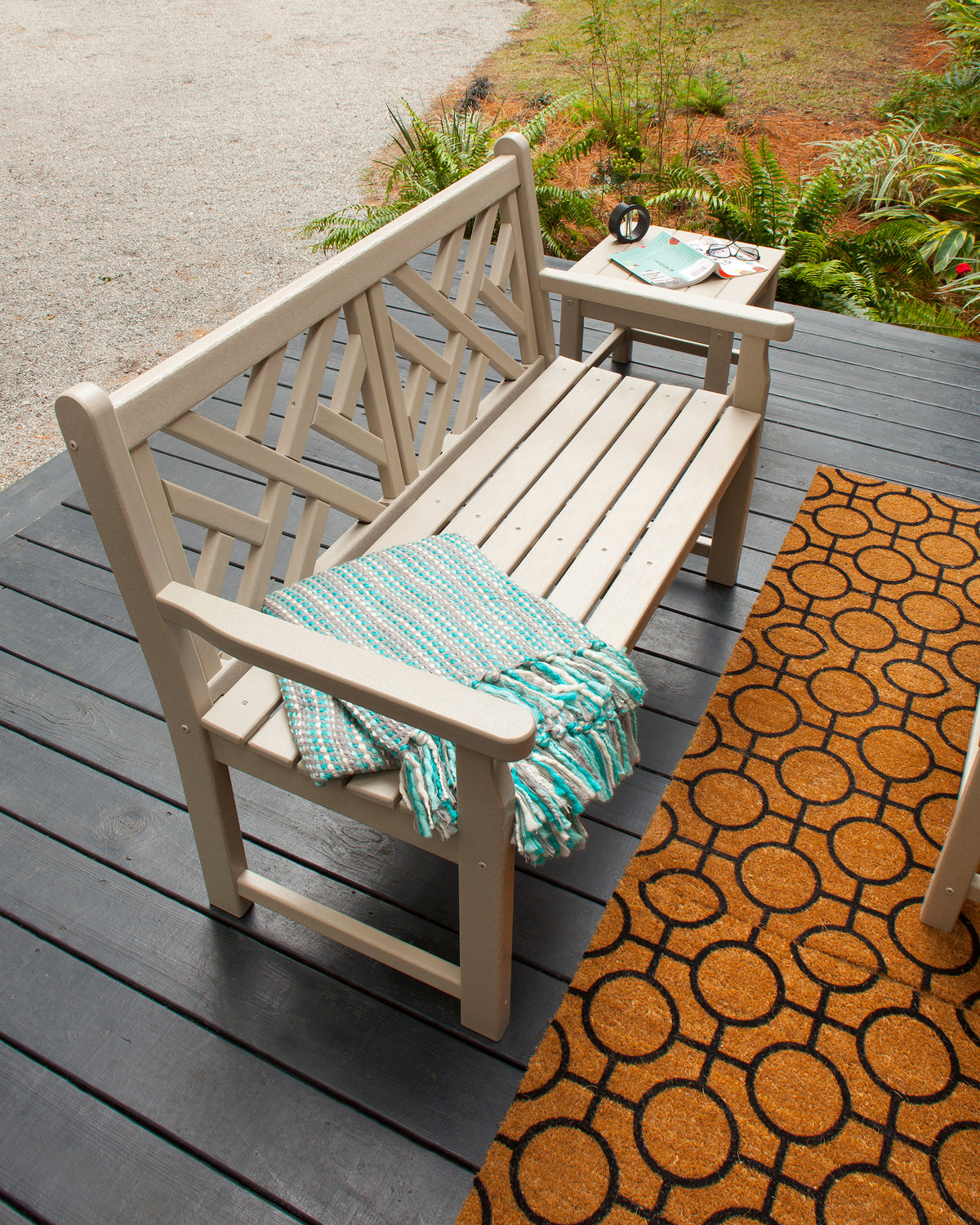 Lifestyle photo of the POLYWOOD Chippendale 48" Bench in Sand