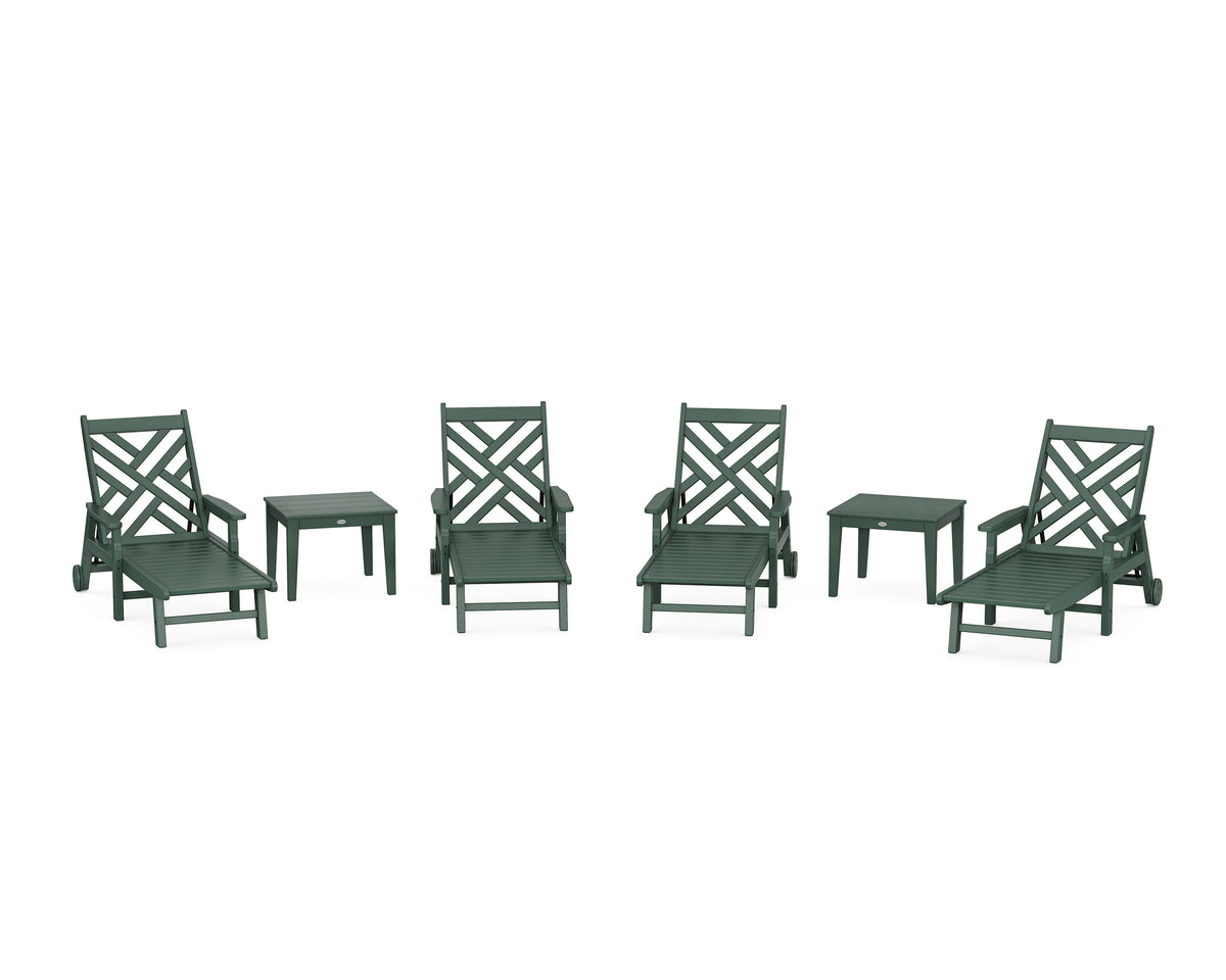 POLYWOOD Chippendale 6-Piece Chaise Set with Arms and Wheels in Green