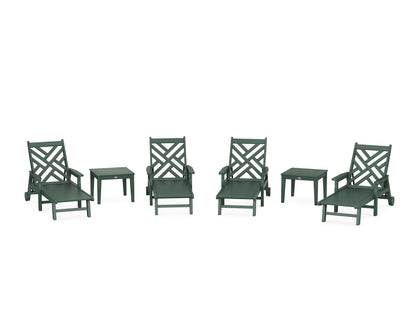 POLYWOOD Chippendale 6-Piece Chaise Set with Arms and Wheels in Green
