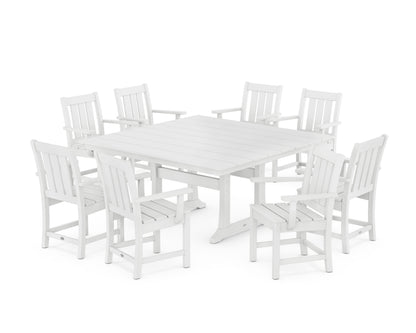 POLYWOOD Oxford 9-Piece Square Farmhouse Dining Set with Trestle Legs in White