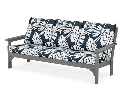 POLYWOOD Vineyard Deep Seating Sofa in Slate Grey / Leaf Marine Indigo