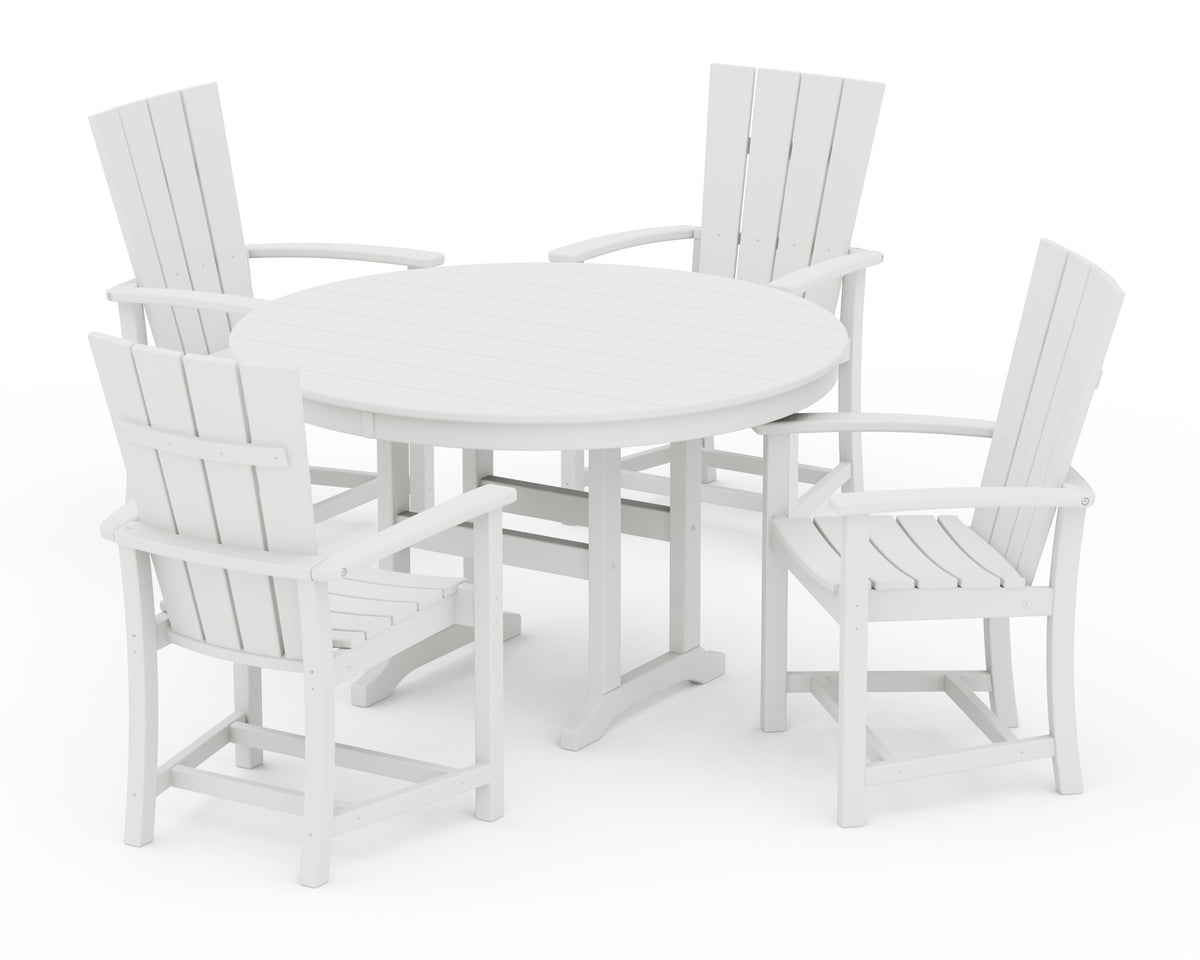 POLYWOOD Quattro 5-Piece Round Farmhouse Dining Set in White