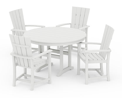 POLYWOOD Quattro 5-Piece Round Farmhouse Dining Set in White