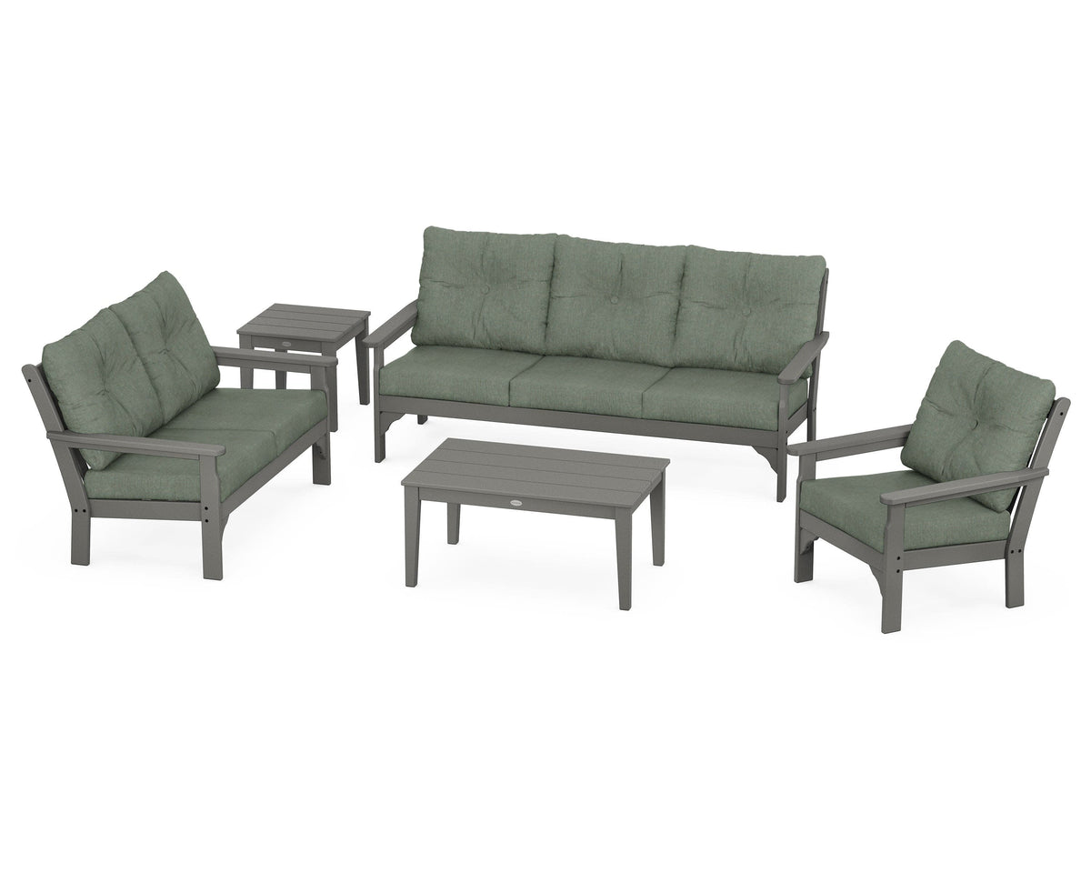 POLYWOOD Vineyard 5-Piece Deep Seating Set with Sofa in Slate Grey / Cast Sage