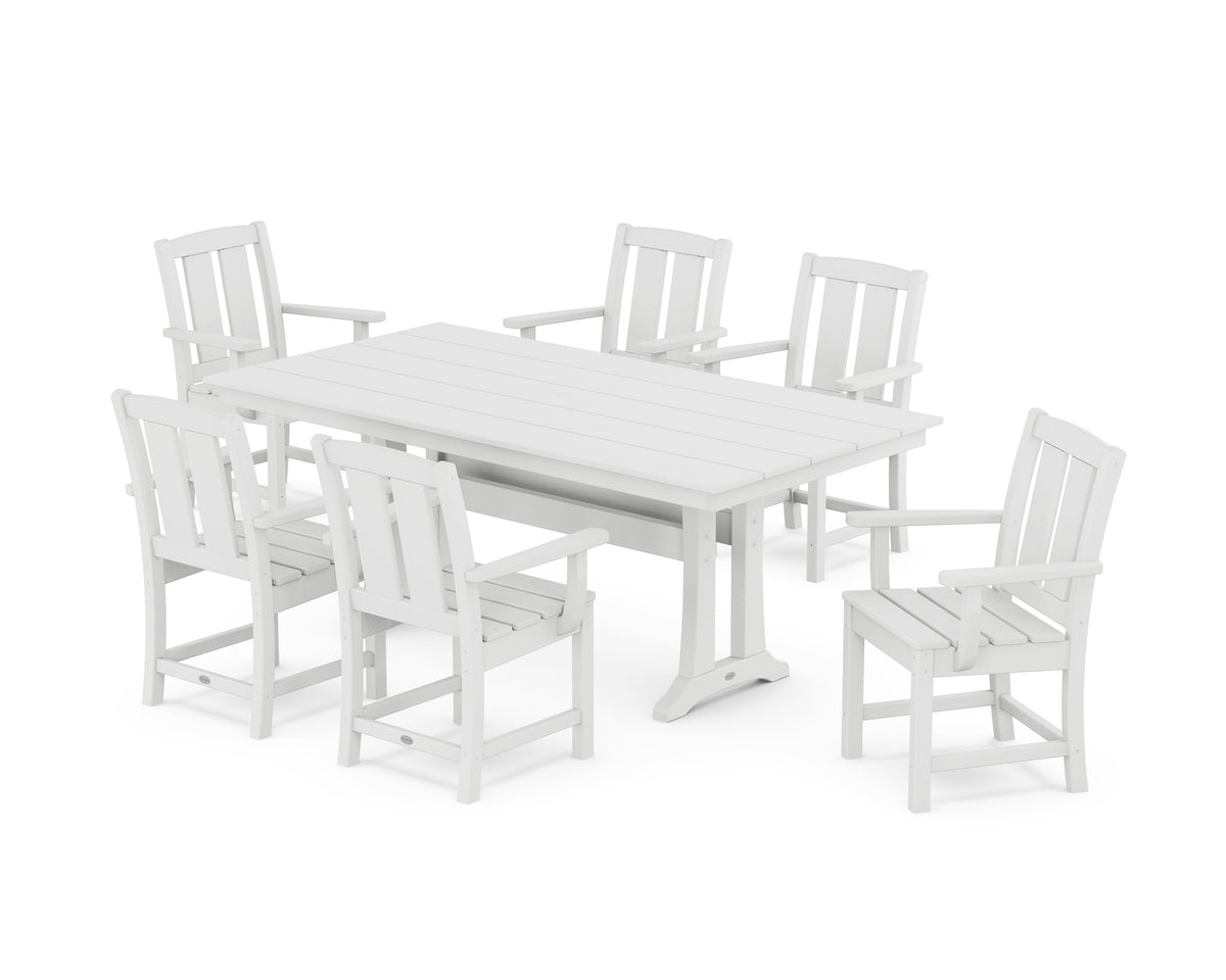 POLYWOOD Mission Arm Chair 7-Piece Farmhouse Dining Set with Trestle Legs in White