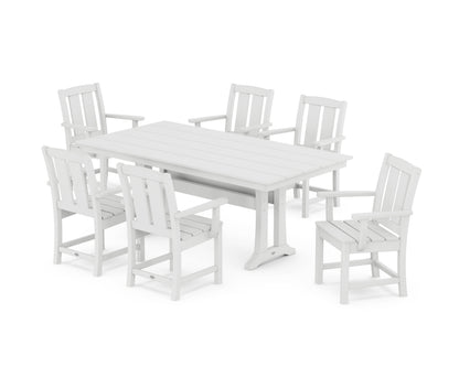 POLYWOOD Mission Arm Chair 7-Piece Farmhouse Dining Set with Trestle Legs in White