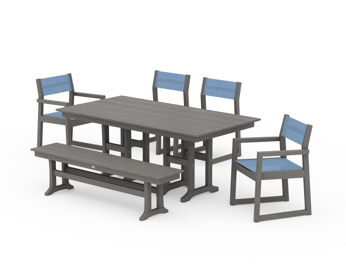POLYWOOD EDGE Sling 6-Piece Farmhouse Dining Set in Driftwood / Poolside