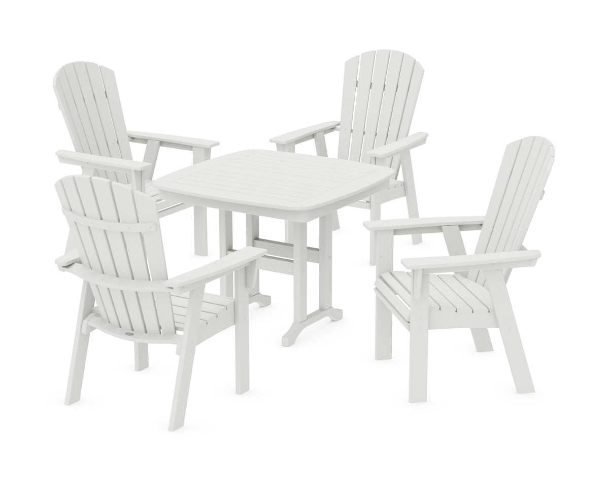 POLYWOOD Nautical Curveback Adirondack 5-Piece Dining Set - 37" Table in Vintage White