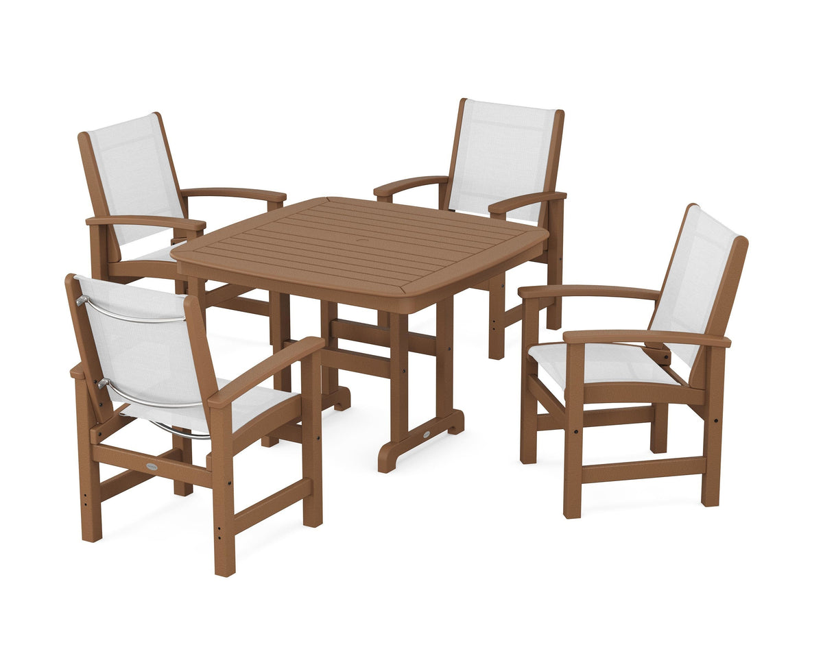 POLYWOOD Coastal 5-Piece Dining Set with Nautical 44" Dining Table in Teak / White