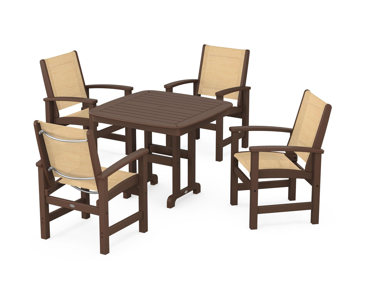 POLYWOOD Coastal 5-Piece Dining Set with Nautical 37" Dining Table in Mahogany / Dupioni Apricot