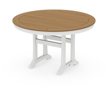 POLYWOOD Nautical Trestle 48" Round Dining Table in White / Natural