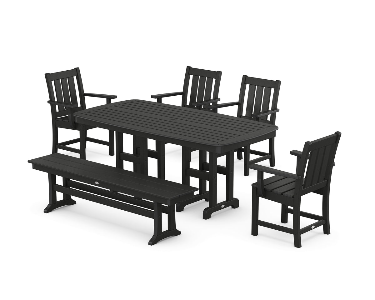 POLYWOOD Oxford 6-Piece Dining Set with Bench in Black