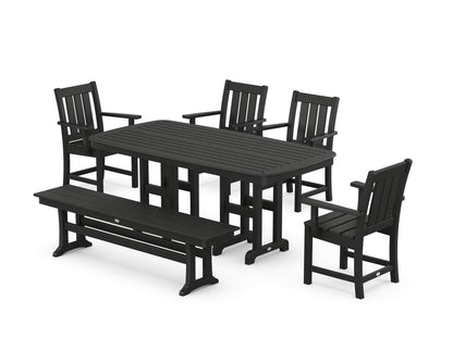 POLYWOOD Oxford 6-Piece Dining Set with Bench in Black