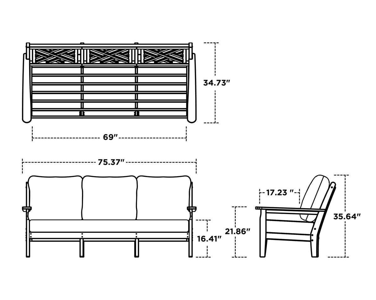 POLYWOOD Chippendale Deep Seating Sofa dimensions