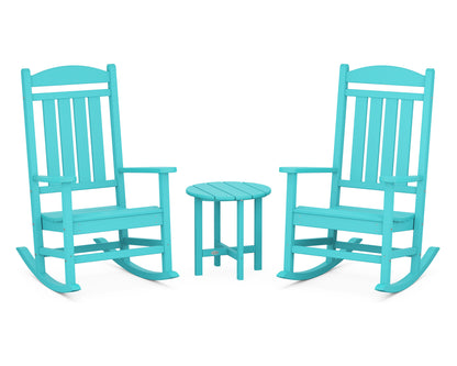 POLYWOOD Presidential 3-Piece Rocker Set with Round Side Table in Aruba