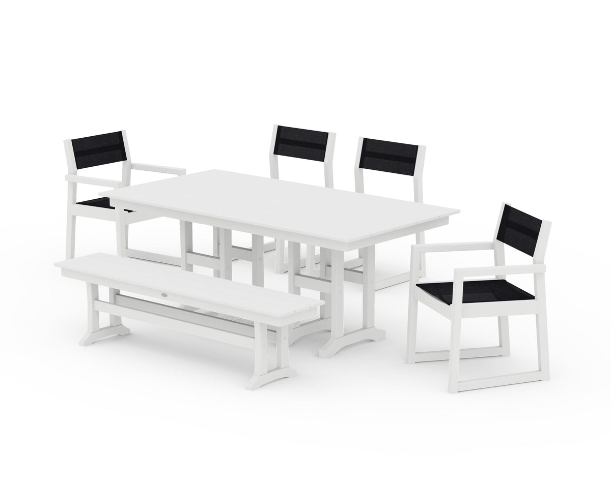 POLYWOOD EDGE Sling 6-Piece Farmhouse Dining Set in White / Black