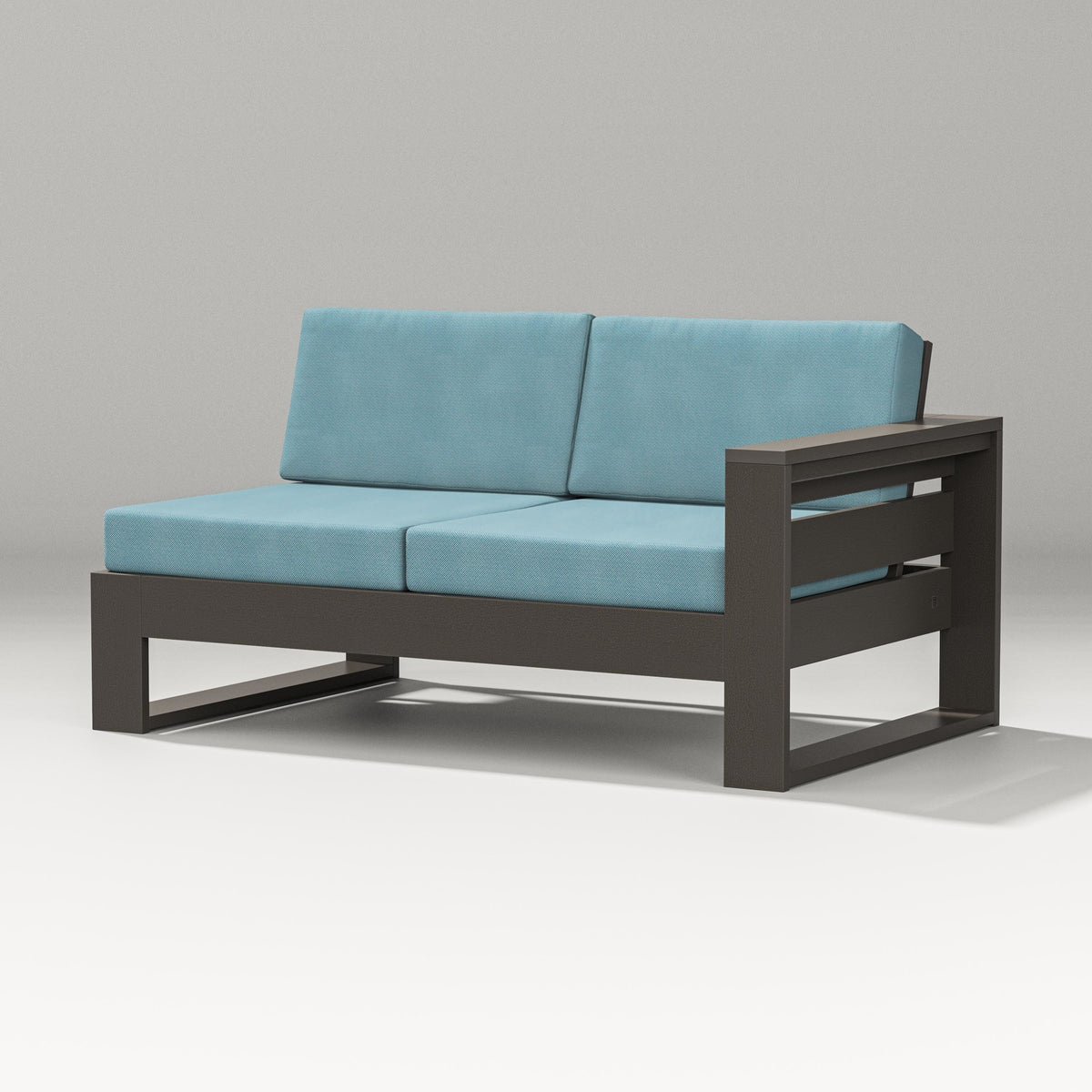 POLYWOOD Latitude Modular Right Arm Loveseat in Vintage Coffee / Lattice Sky Blue