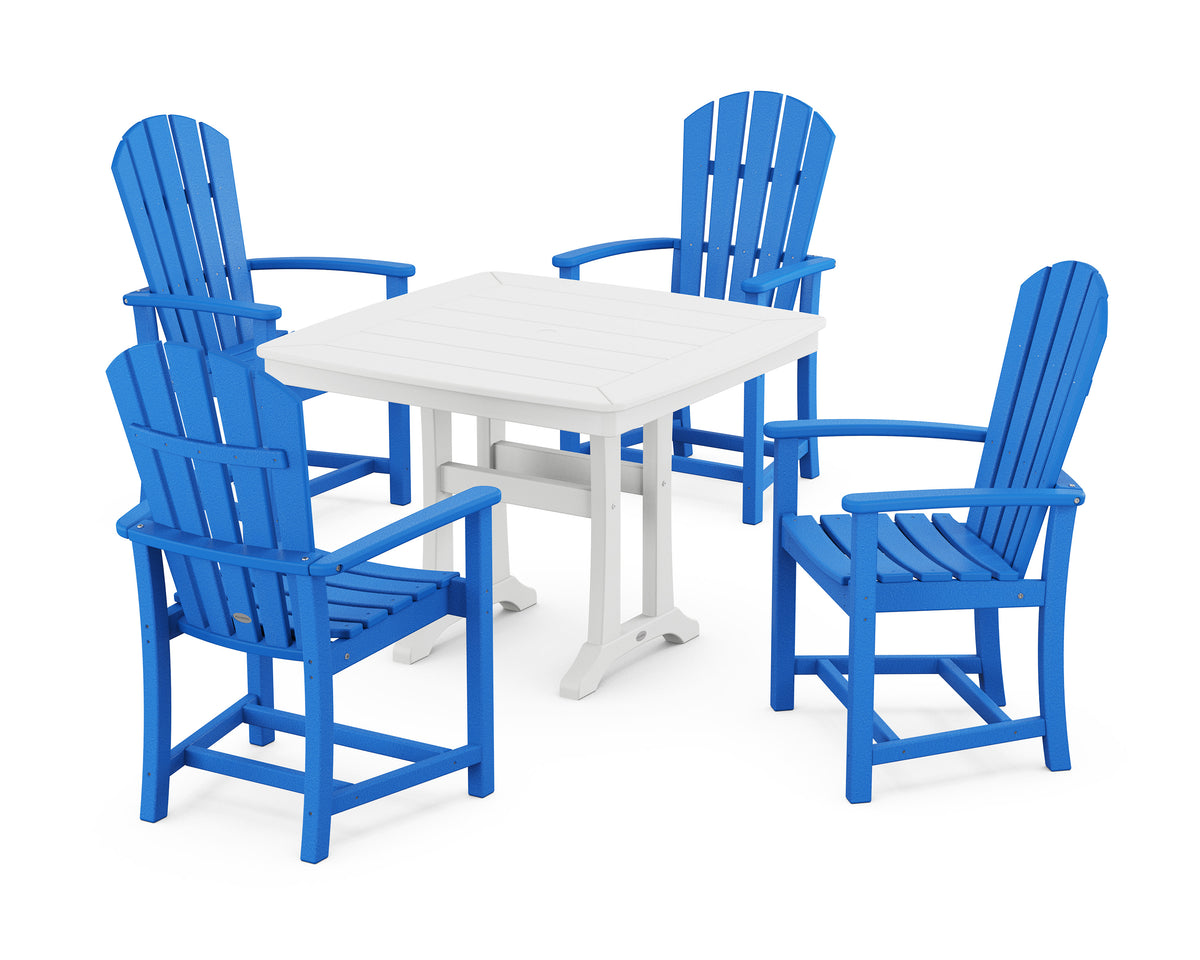 POLYWOOD Palm Coast 5-Piece Dining Set with Trestle Legs - 37" Table in Pacific Blue / White