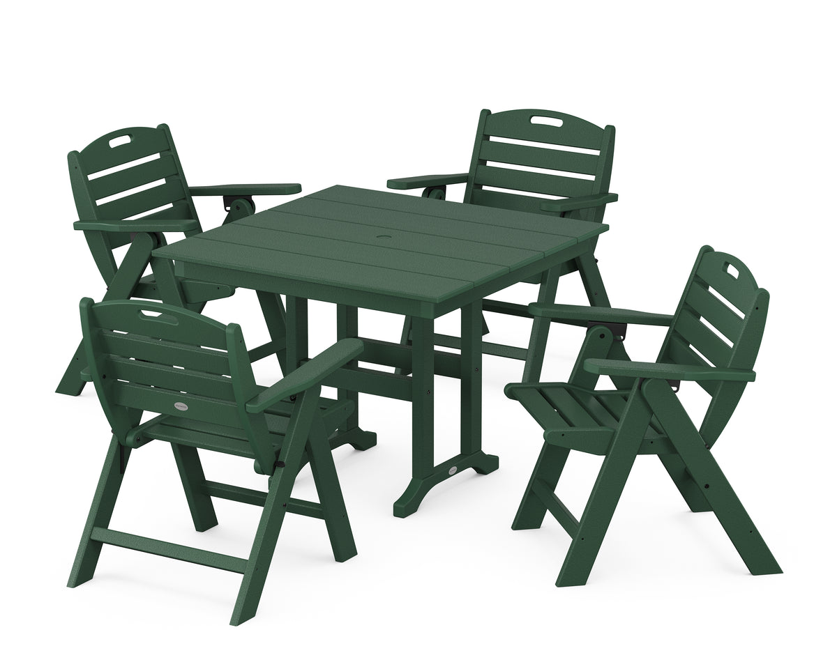 POLYWOOD Nautical Folding Lowback Chair 5-Piece Farmhouse Dining Set in Green