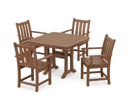POLYWOOD Traditional Garden 5-Piece Dining Set with Trestle Legs - 37" Table in Teak