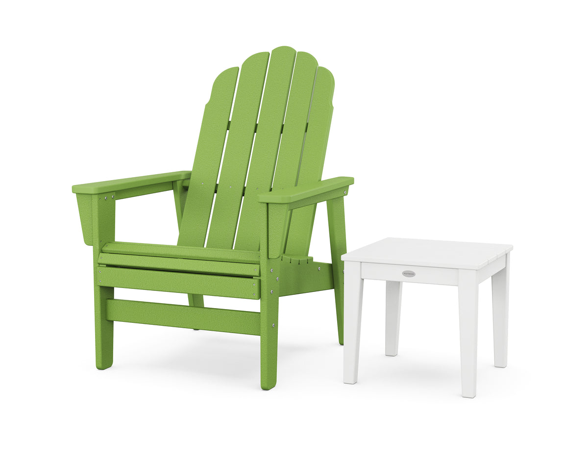 POLYWOOD Vineyard Grand Upright Adirondack Chair with Side Table in Lime / White
