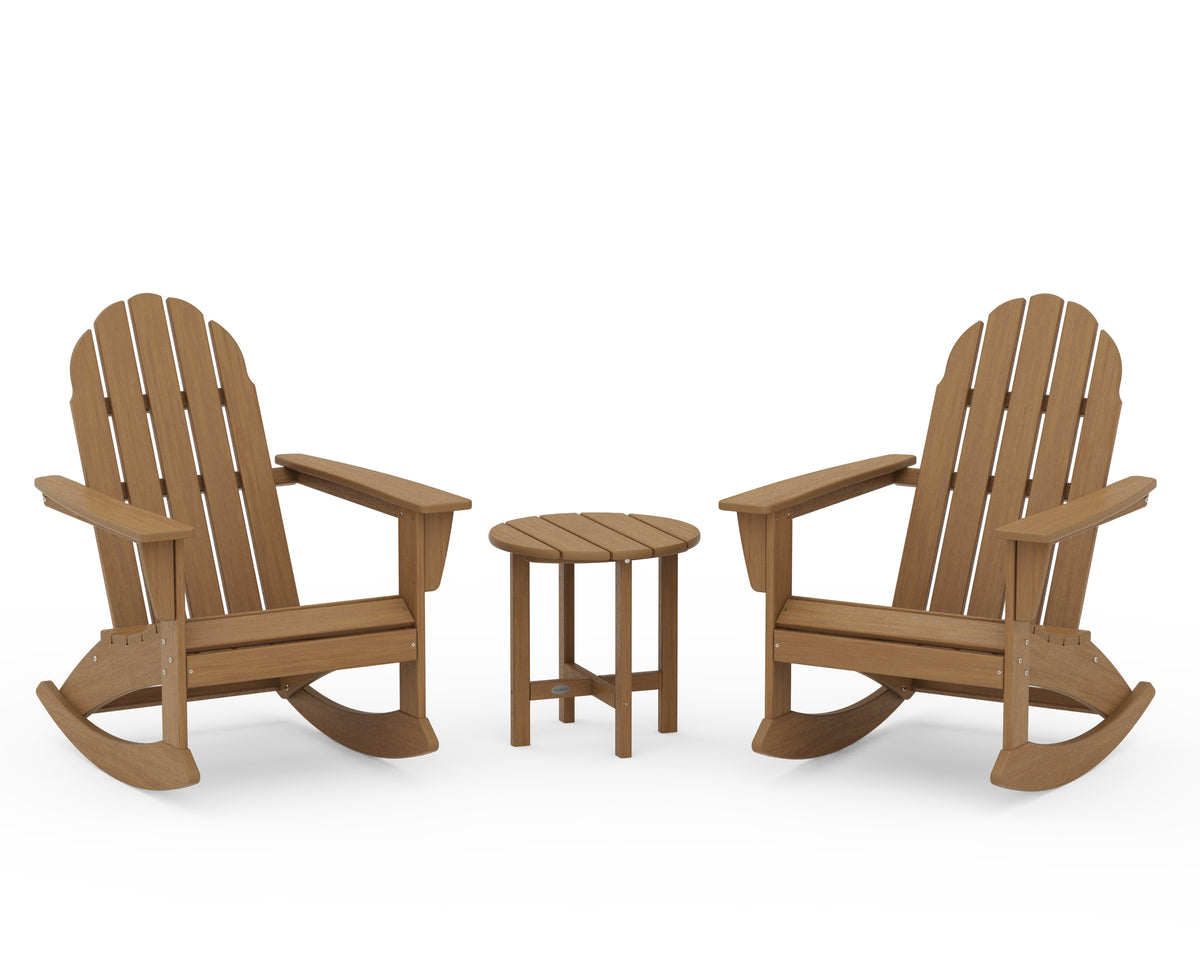 POLYWOOD Vineyard 3-Piece Adirondack Rocking Chair Set with 18" Round Table in Natural