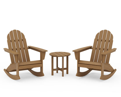 POLYWOOD Vineyard 3-Piece Adirondack Rocking Chair Set with 18" Round Table in Natural