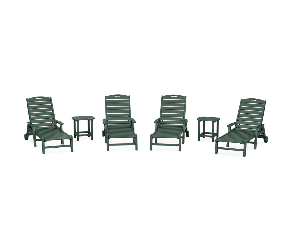 POLYWOOD Nautical Chaise 6-Piece Set with Arms &amp; Wheels in Green