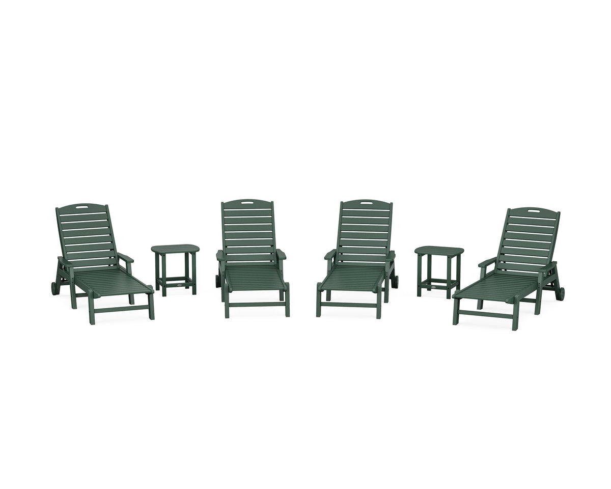 POLYWOOD Nautical Chaise 6-Piece Set with Arms &amp; Wheels in Green