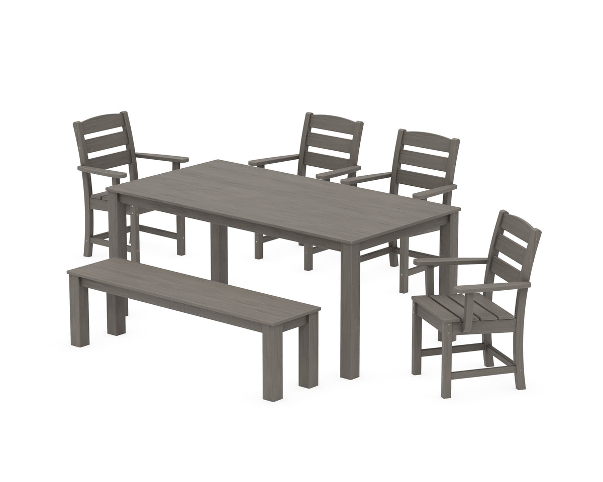 POLYWOOD Lakeside 6-Piece Parsons Dining Set with Bench in Driftwood