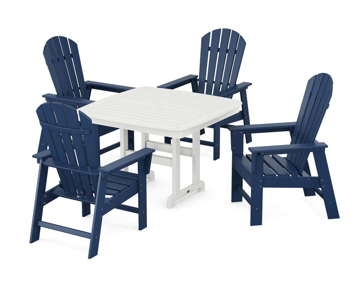 POLYWOOD South Beach 5-Piece Dining Set with Trestle Legs - 44" Table in Navy / White