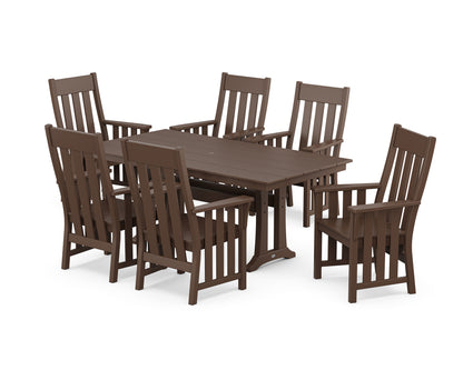 POLYWOOD Acadia Arm Chair 7-Piece Farmhouse Dining Set with Trestle Legs in Mahogany