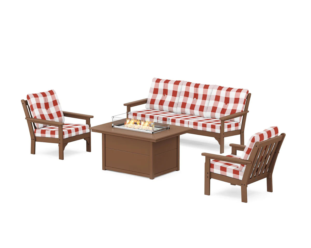 POLYWOOD Vineyard Deep Seating Fire Pit Table Set