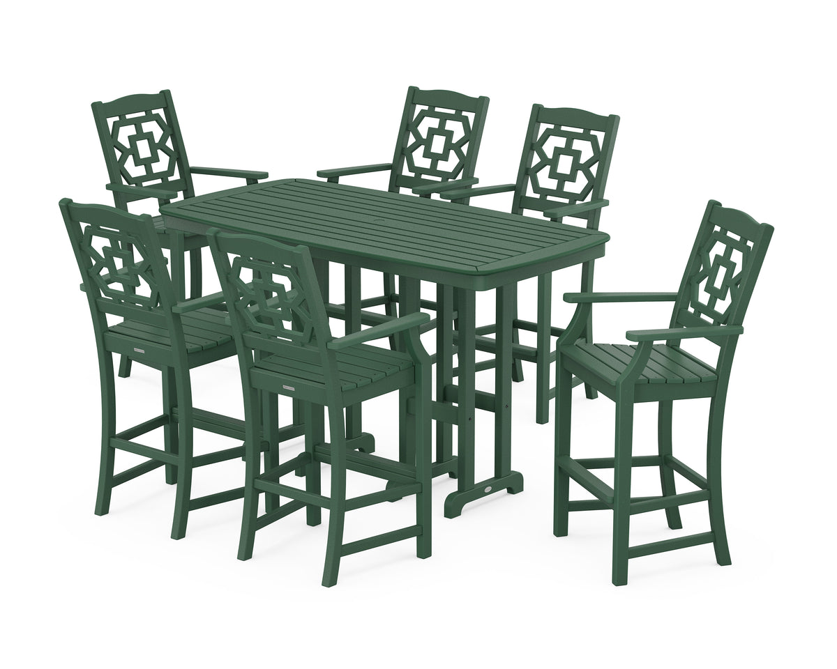 POLYWOOD Chinoiserie Arm Chair 7-Piece Bar Set in Green