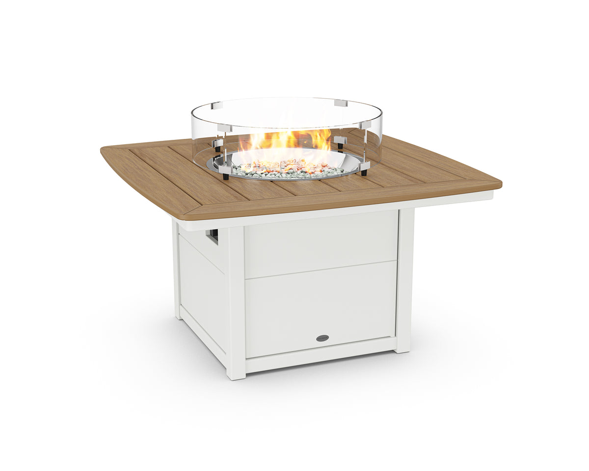 POLYWOOD Nautical 42" Fire Pit Table in White / Natural