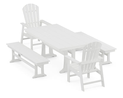 POLYWOOD South Beach 5-Piece Farmhouse Dining Set with Trestle Legs - 37" x 72" Table in White