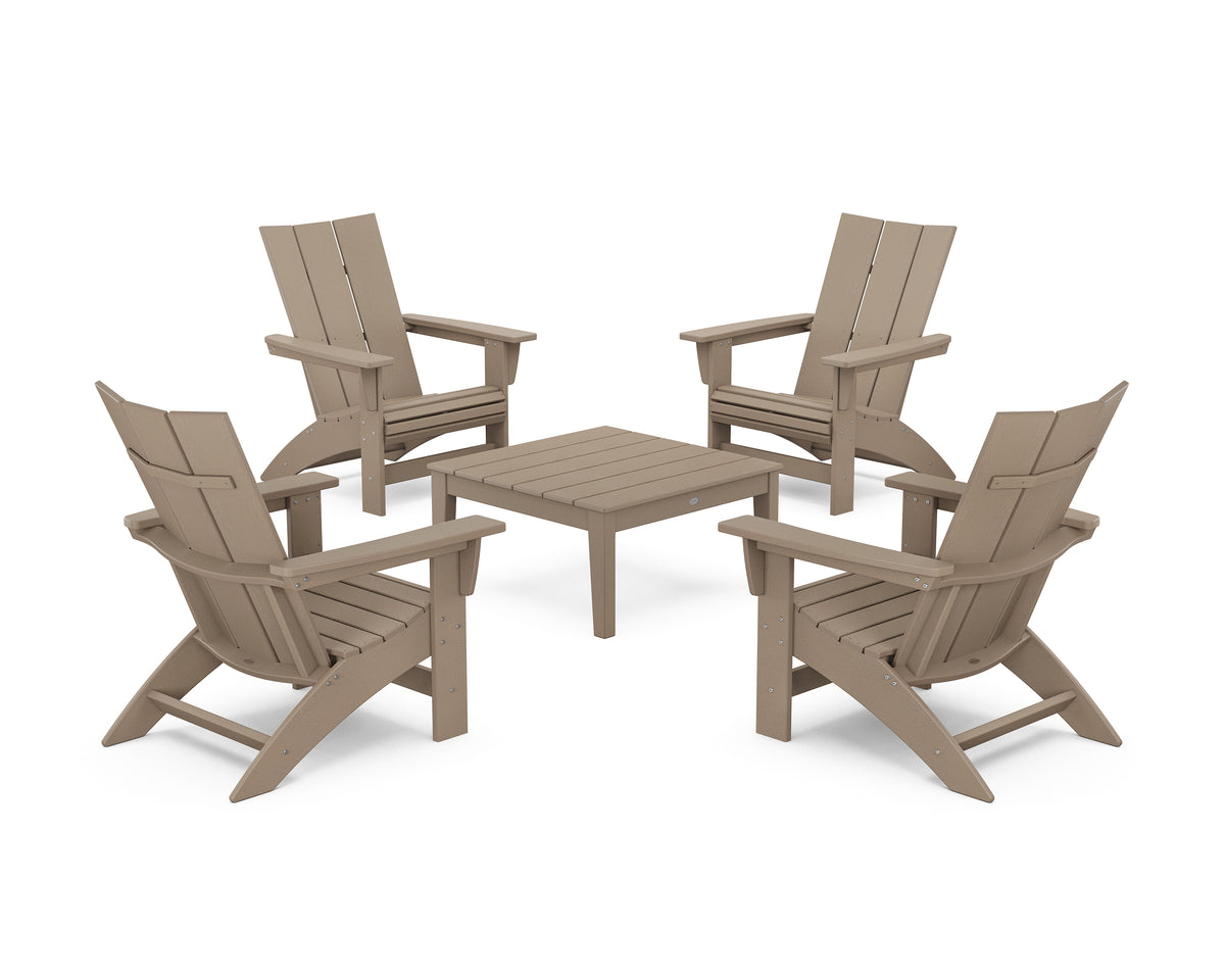 POLYWOOD 5-Piece Modern Grand Adirondack Chair Conversation Group in Vintage Sahara