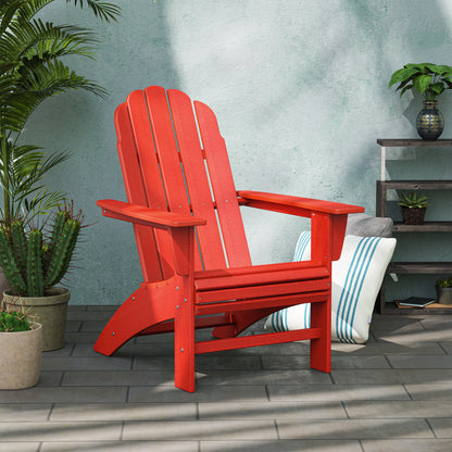 POLYWOOD Vineyard Curveback Adirondack Chair in Sunset Red in an outdoor setting