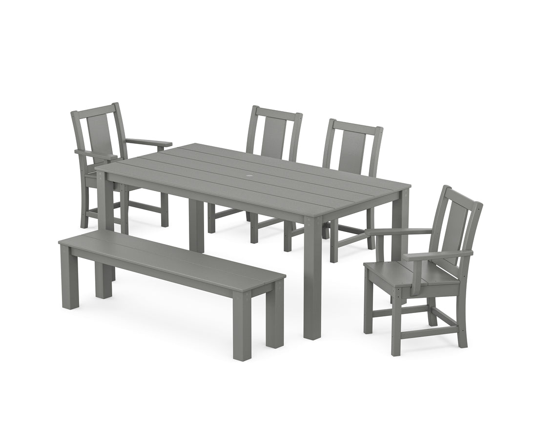 POLYWOOD Prairie 6-Piece Parsons Dining Set with Bench with Prairie Dining Side Chair in Slate Grey