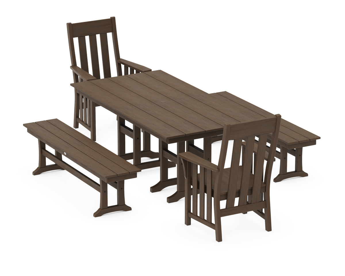 POLYWOOD Acadia 5-Piece Farmhouse Dining Set with Benches in Kona