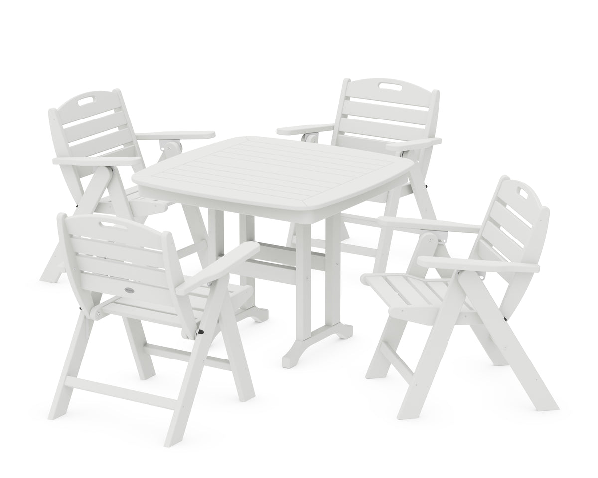 POLYWOOD Nautical Folding Lowback Chair 5-Piece Dining Set in Vintage White