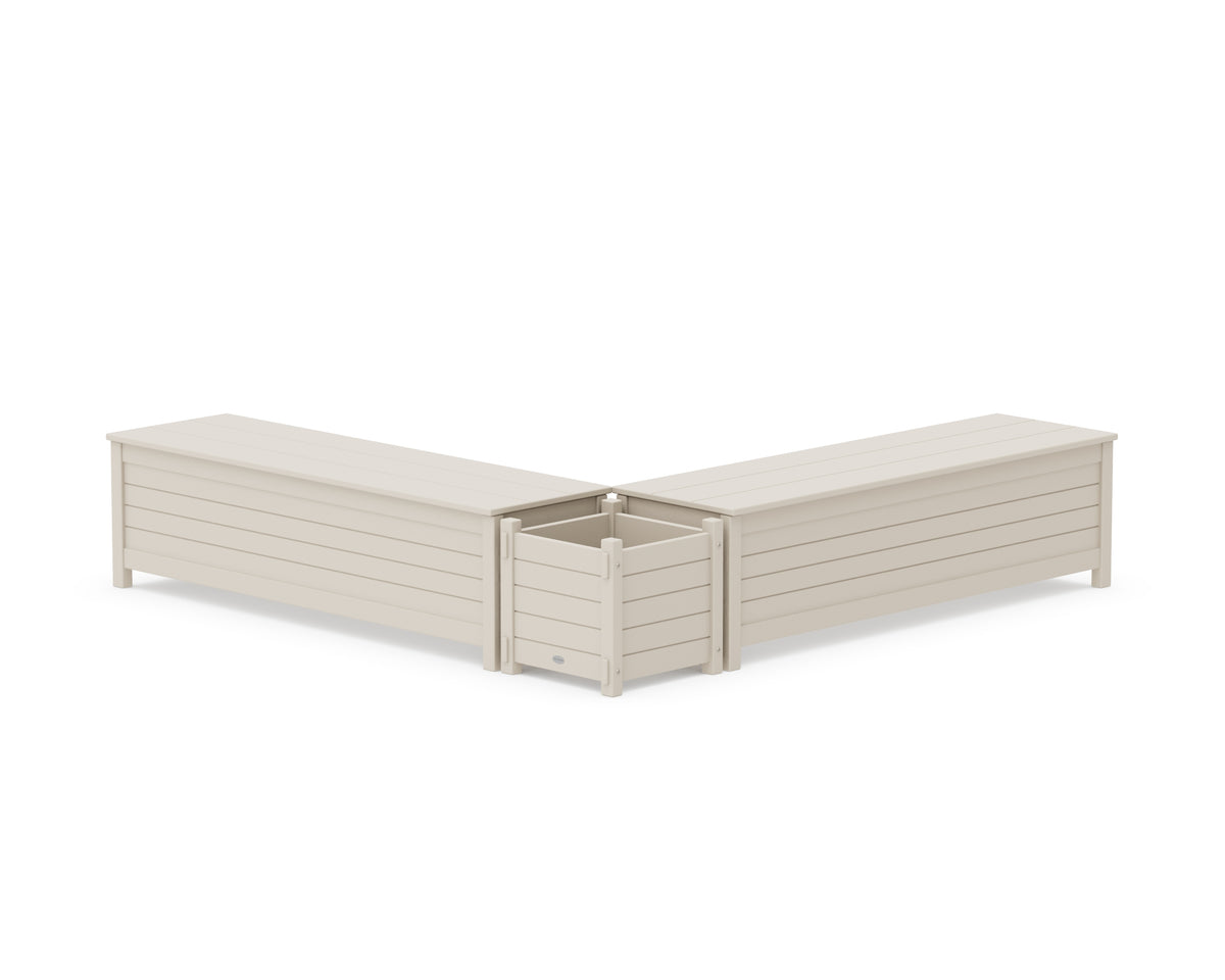 POLYWOOD 60" Nautical L-Shaped Planter Storage Bench Set in Sand