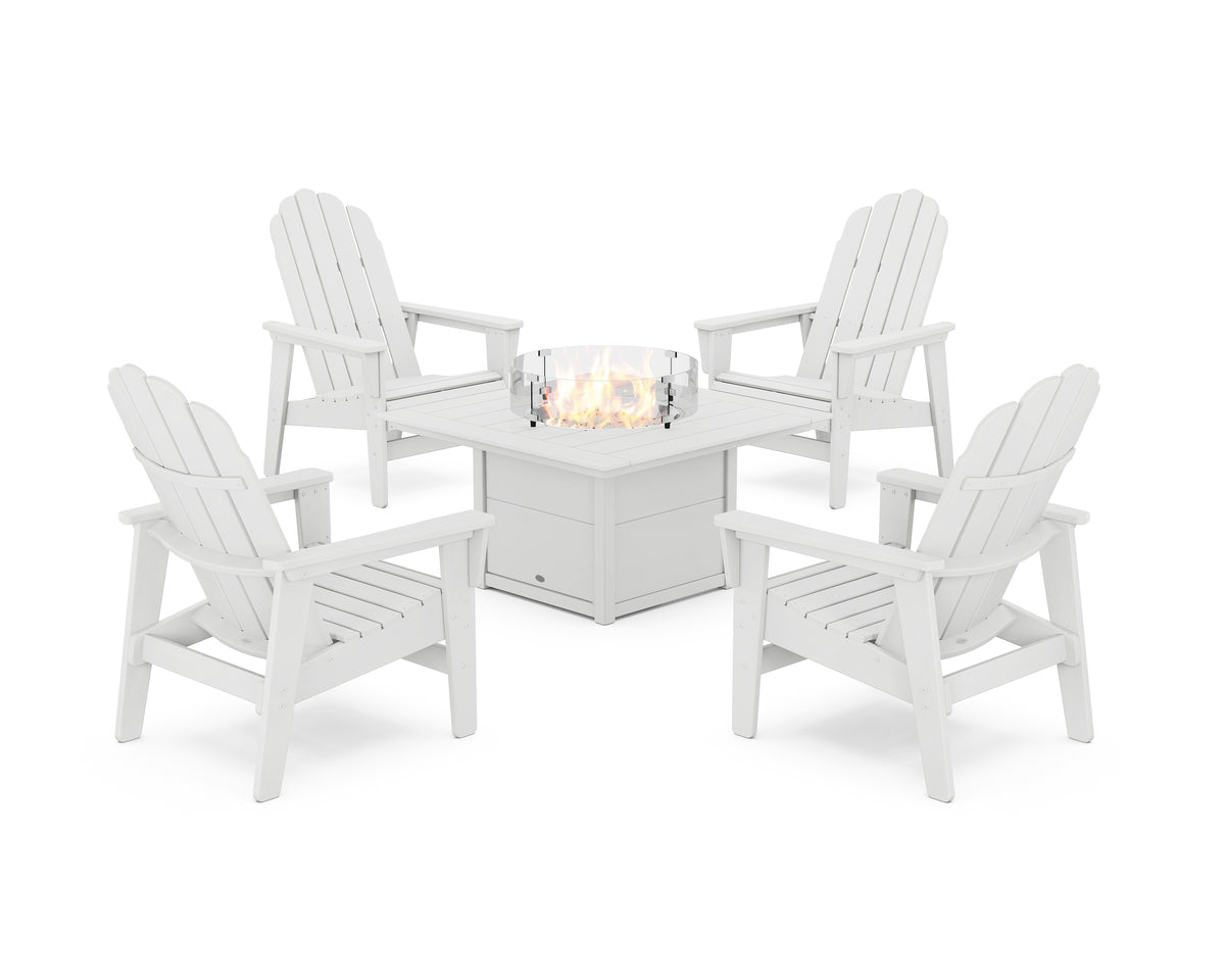 POLYWOOD 5-Piece Vineyard Grand Upright Adirondack Conversation Set with Fire Pit Table in White