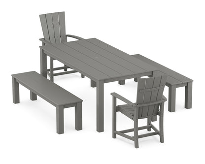 POLYWOOD Quattro 5-Piece Parsons Dining Set with Benches in Slate Grey